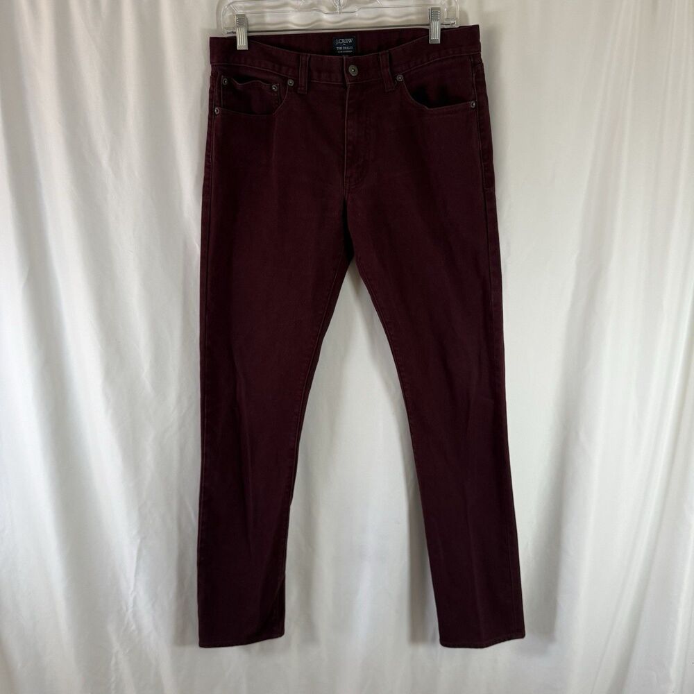 J. Crew the Driggs Jeans Men's 31x32 Burgundy Red Button Zip 100% Cotton